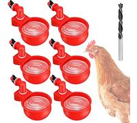 Chicken Waterer Automatic 6 Packs Chick Water Feeder Cups Chicken Coop Accessories for Duck Goose Bird Poultry Watering, Red