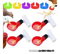Chicken Waterer Automatic Chick Water Feeder Cups for Duck Bird Goose Poultry Watering, with Chicken Leg Bands and Tee Fittings, 4 Kits