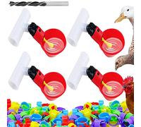 Chicken Waterer Automatic Chick Water Feeder Cups for Duck Bird Goose Poultry Watering, with Leg Bands and Tee Fittings, 4 Kits