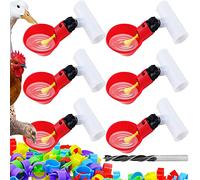 Chicken Waterer Automatic Chick Water Feeder Cups with Chicken Leg Bands and 0.78inch Inner Diameter Tee Fittings, Coop Accessories for Duck Bird Goose Poultry Watering,6 Kits
