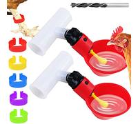 Chicken Waterer Automatic Chick Water Feeder Cups with Leg Bands and 0.78inch Inner Diameter Tee Fittings, Coop Accessories for Duck Bird Goose Poultry Watering,2 Kits