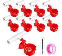 Chicken Waterer Cups, 6 Pack Large Chicken Watering Cups and PVC Tee Fittings, Automatic Poultry Waterer Kit with Drill Bit & Sealing Tape, No Leak Water Feeder for Chicks, Ducks, Quail, Geese