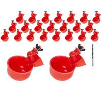 Chicken Waterer Cups, Automatic Chicken Drinkers, Chicken Water Dispenser,Poultry Drinker Set with Drill (Red, 24 Pack)