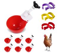 Chicken Waterer Cups, Large Chicken Water Feeder, Auto-Fill Cups Waterer Kit, 6 Packs Red, Solution for Poultry Watering, Suitable for Duck, Chicks, Goose, Turkey, Bunny, 6 Packs Chicken Foot Ring