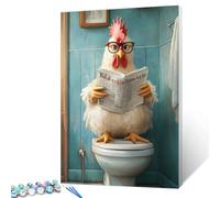 Chicken Wearing Glasses Red Newspaper Sitting on The Toilet Seat Paint by Number for Adults On Canvas DIY Oil Painting Kits Acrylic Paints for Home Wall Decor Art Craft Gifts 16x20in (Frameless)