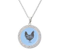 Chicken Whisperer Round Pendant Necklace Diamond Edging Brilliant Personalized Jewelry Gifts for Women Silver-style