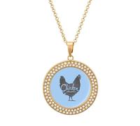 Chicken Whisperer Round Pendant Necklace Diamond Edging Brilliant Personalized Jewelry Gifts for Women Golden-style