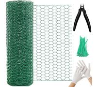 Chicken Wire 15.7in x 236in with a Pair of Gloves,1 Wire Cutter,50 Pcs Cable Zip Ties, Floral Chicken Wire Mesh 0.8in Hexagonal Galvanized PVC Coated Garden Netting Fence for Craft Poultry Garden
