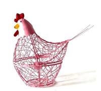 Chicken Wire Egg Basket Egg Holder Farmhouse Rustic Vintage Rooster Decor Chicken Shaped Egg Basket Fruit Storage Wire Basket For Collecting And Countertop Storing Egg (Pink)