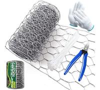 Chicken Wire Mesh,Galvanized Hexagonal Fencing Wire,Lightweight Mesh with a Cutting Pliers,Cotton Gloves and 50 Pieces Nylon Ties,for Animal Poultry Fence Gardening Netting (10m*400mm)