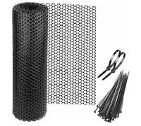 Chicken Wire Mesh Roll with 60pcs Cable Ties, Plastic Fencing Roll Reusable Safe Garden Mesh Fencing Black Poultry Plastic Netting Mesh for Yard Gardening Animal Pet Vegetable