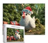 Chicken with Santa hat 1000 Piece Jigsaw Puzzles for Adults Forest Background Art Jigsaw Puzzle Challenging Family Activity Games Colorful DIY Craft Puzzle for Home Decor Gifts 27×20 Inches