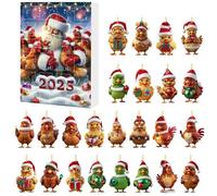 Chicken with Santa Hats Advent Calendar 2025, 24 Day 2D Hanging Ornament Calendar for Children, Adults