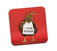 Chicken with Sign I Love Vegans Single Coaster