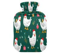 Chicken with Xmas Hat Hot Cold Water Bottle with Fleece Cover PVC Hot Water Bag 2 Liter