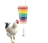 Chicken Xylophone Toy for Hens Suspensible Wood Xylophone Toy with 8 Metal Keys Chicken Coops Pecking Toy with Grinding Stone (Rainbow Color)(67cm)