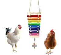 Chicken Xylophone Toy for Hens Suspensible Wood Xylophone Toy with 8 Metal Keys Chicken Coops Pecking Toy with Grinding Stone (Rainbow Color)(60cm)