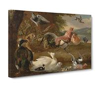 Chickens And Ducks By Melchior D'Hondecoeter Canvas Print | Gallery Wrapped 30mm Frame Wall Art | 30x20 inches | Ready to Hang | Contemporary Bird Picture | Living Room Bedroom Lounge Office