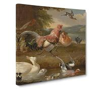 Chickens And Ducks by Melchior d'Hondecoeter Classic Painting Canvas Wall Art Print Ready to Hang, Framed Picture for Living Room Bedroom Home Office Décor, 20x20 Inch (50x50 cm)