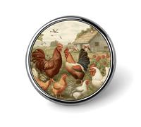 Chickens And Farm Button Pin Classic Metal Brooch Pin Personalized Round Photo Button Badges Funny Cute Pinback Badge Trendy Cool Lapel Pins Badge for Backpacks Bags Hats Jeans