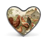 Chickens And Farm Button Pin Heart Shape Alloy Lapel Pins Badges Novelty Funny Enamel Pins Personalized Pinback Button Badges Cute Heart Brooche for Jackets Bags