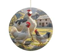 Chickens and Farm Ceramic Ornaments with Hanger Round Porcelain Ornaments Personalized Xmas Tree Keepsake Crafts Gift for Christmas and Thanksgiving Decoration