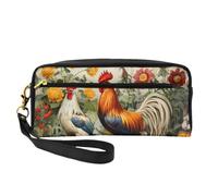 Chickens and Farm Leather Makeup Bag Pencil Case Portable Cosmetic Organizer Pouch