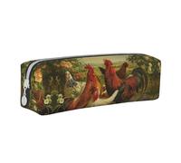 Chickens and Farm Leather Pencil Case Zipper Pencil Pouch Pen Holder Case Stationery Bag for School Work Office