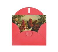 Chickens And Farm Pattern Blank Greeting Cards For Birthdays, Valentine'S Day, Parties, Weddings, 4x6 Inches Red Envelope