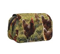 Chickens and Farm Printed Print Flip Top Double Layer Pencil Case - Large Capacity School Supplies Organizer for Students, Kids, Teens, Artists, Travel & Office Use