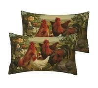 Chickens And Farm Printing Imitation Linen Pillow Cases Set Of 2 With Zipper Closure Breathable And Cooling,12x20 Inches
