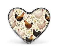 Chickens And Roosters Heart-shaped Metal Badges Decorative Brooches
