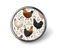 Chickens And Roosters Round Metal Badges Decorative Brooches | Fashionable Lapel Pin for Hat Backpack Clothing