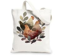 Chickens Canvas Tote Bags, Artistic Poultry Design Reusable Bags, Rustic Lightweight Washable Shoulder Strap Canvas for Sho, White, 13x15 Inch
