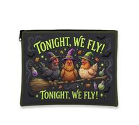 Chickens Canvas with Zipper, Fanciful Festive Broom Witch Hats Halloween Black Portable with Zipper Travel Makeup Bag for Travel, Purse, Bathroom, Vanity and Daily Storage, Black, 7x9 Inch, Whimsical