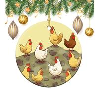 Chickens Ceramic Christmas Ornaments 3 Inch Vintage Hanging Baubles with Gold String for Xmas Tree Decorations Holiday Party Yard Garden Home Decor Festive Keepsake Gift Exchange