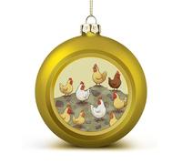 Chickens Christmas Tree Ornaments 1.6 Inch Shatterproof Pc Plastic Balls with Lanyard Baubles Hanging Christmas Ball Ornaments for Xmas Tree Holiday Party Wedding Home Decorations-Golden