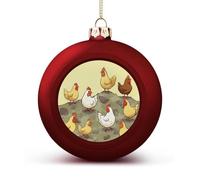 Chickens Christmas Tree Ornaments 1.6 Inch Shatterproof Pc Plastic Balls with Lanyard Baubles Hanging Christmas Ball Ornaments for Xmas Tree Holiday Party Wedding Home Decorations-red