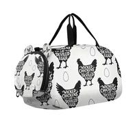 Chickens Lay Devil Egg White Girl's Gym Duffel Bag with Shoes Compartment Multifunctional Weekender Overnight Dance Bag for Travel, Sports, Fitness & Workout