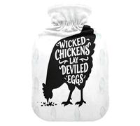 Chickens Lay Devil Egg White hot Bottle Water Bag with Soft Cover, 1L Water Bottle Bag for Menstrual Cramps,Menstrual Cramps,Bolsa Caliente para Dolores musculares