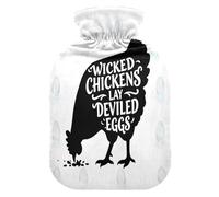 Chickens Lay Devil Egg White hot-Water Bottle with Soft Cover, 1L Water Bags for Menstrual Cramps, Menstrual Cramps