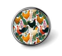 Chickens Pattern Funny Round Brooch Pin Lapel Pins Hat Suit Dress Accessories for Men Women Wedding Party