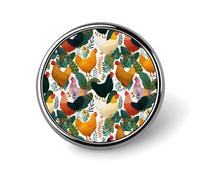 Chickens Pattern Round Brooch Pin Lapel Pins Tie Suit Dress Accessories for Men Women Wedding Birthday