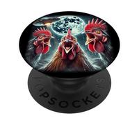 Chickens Screaming At The UFO Full Moon Rooster Alien Cocks PopSockets Adhesive PopGrip