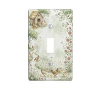 Chickens Single Light Switch Cover Plate, Rustic Natural Flowers Birds Spring Green Plastic Standard Size Wall Switch Plates Accents for Living Room Bedroom Home Office Decor (Single)