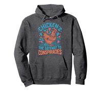 Chickens The Gateway To Conspiracies Pullover Hoodie, Adult Unisex, Dark Heather Grey, Medium
