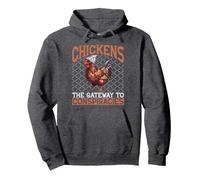 Chickens The Gateway To Conspiracies Pullover Hoodie, Adult Unisex, Dark Heather Grey, X-Large