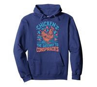 Chickens The Gateway To Conspiracies Pullover Hoodie, Adult Unisex, Navy Blue, Large