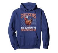 Chickens The Gateway To Conspiracies Pullover Hoodie, Adult Unisex, Navy Blue, Large