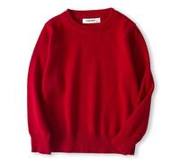 chickiddos Boys Girls Knitted Jumper Pullover Round Neck 100% Cotton Kids Plain Autumn Winter School Uniform Sweater, Red, 140/8-9 Years